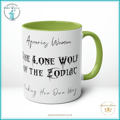 Aquarius Woman - The Lone Wolf of the Zodiac Mug - Green Left