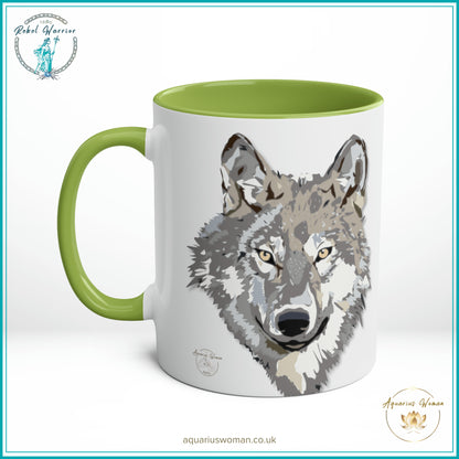 Aquarius Woman - The Lone Wolf of the Zodiac Mug - Green Center