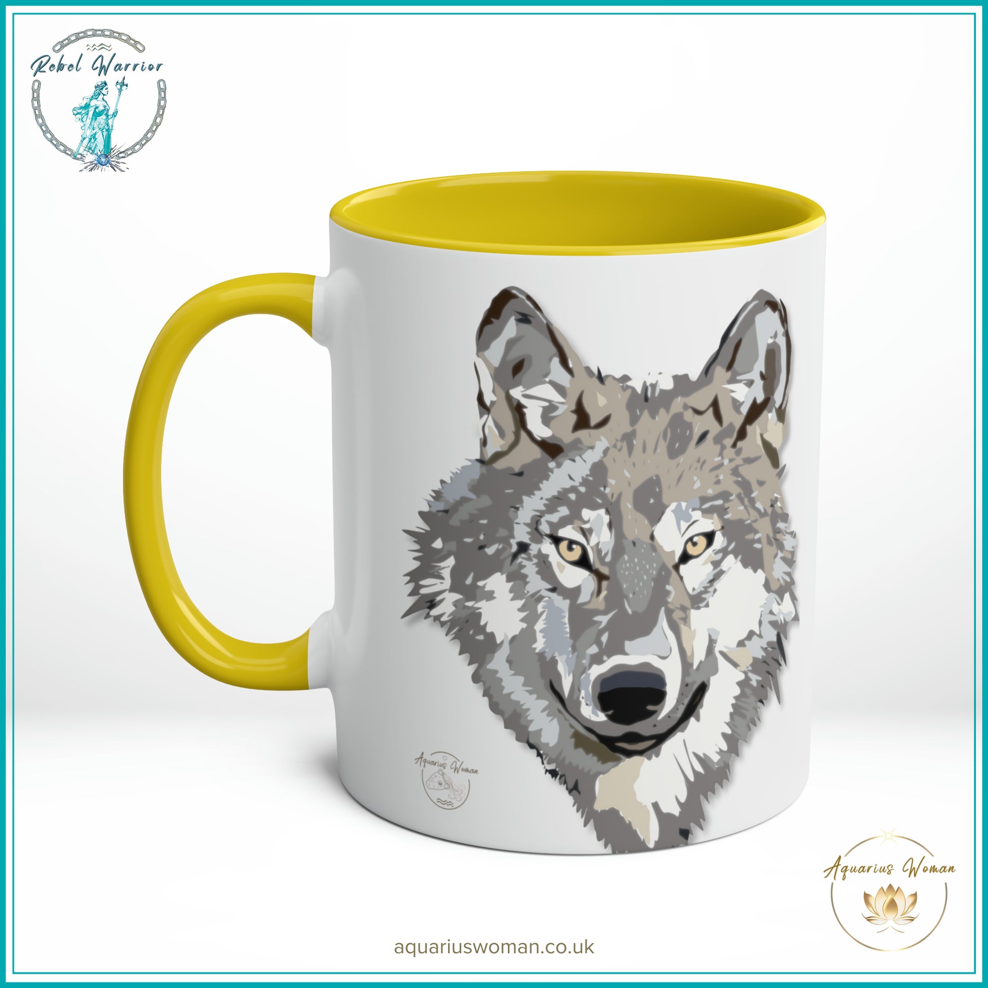 Aquarius Woman - The Lone Wolf of the Zodiac Mug - Yellow Right 