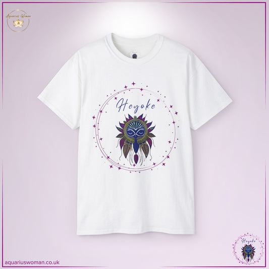 The Heyoke Logo Tee in white embodies spiritual wisdom and intuitive empowerment. Featuring a sacred dreamcatcher with all-seeing eyes and cosmic detailing, this design symbolises perception, transformation, and the path of the Heyoka empath—a guide through paradox and hidden truths.